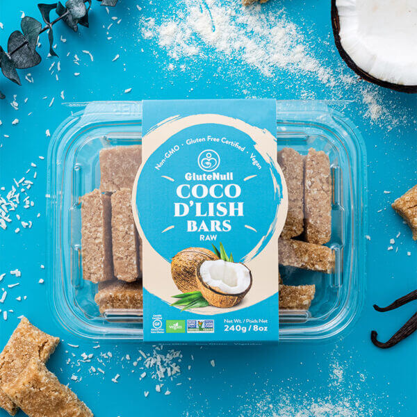 Indulgent Vegan Coco D'lish bar with a sweet, tropical taste