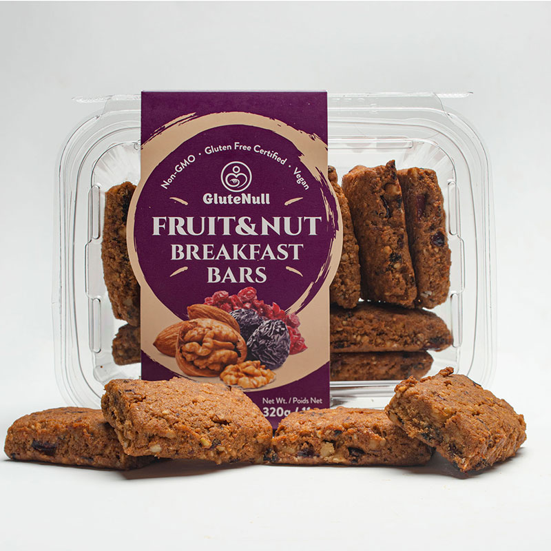 Delicious Fruit & Nut Breakfast Bars made with real fruit and crunchy nuts, ideal for a healthy, convenient breakfast.