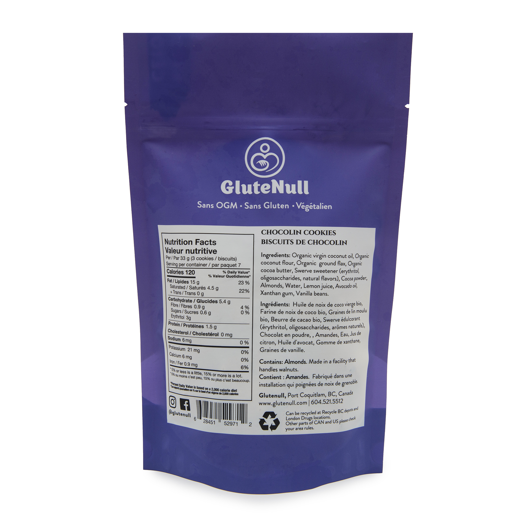 Nutrition facts of the Keto-friendly ChocoLin cookies