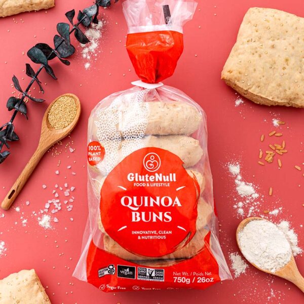 Quinoa Buns with a soft, white bread texture, made gluten-free, vegan, and free from sugar and yeast—perfect for healthy sandwiches and burgers