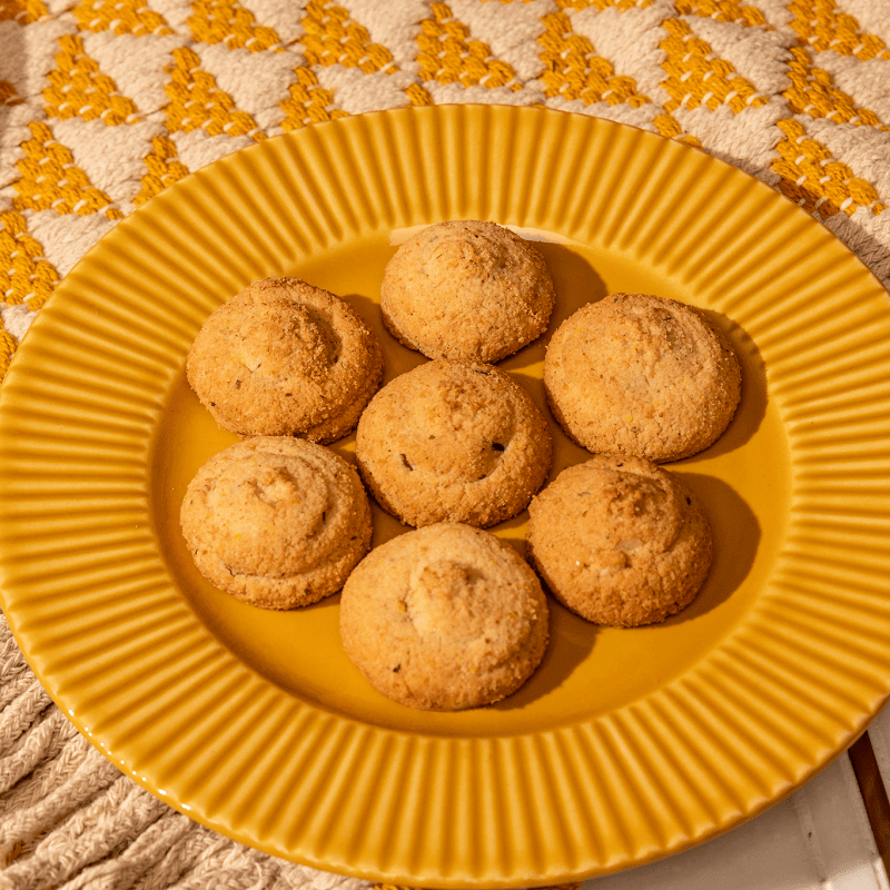 Crunchy almond-flavored keto cookies in a resealable package